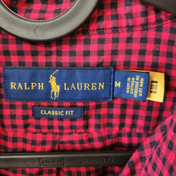 Ralph Lauren Red Navy Gingham Button-Up Shirt Men’s Medium - Picture 5 of 7